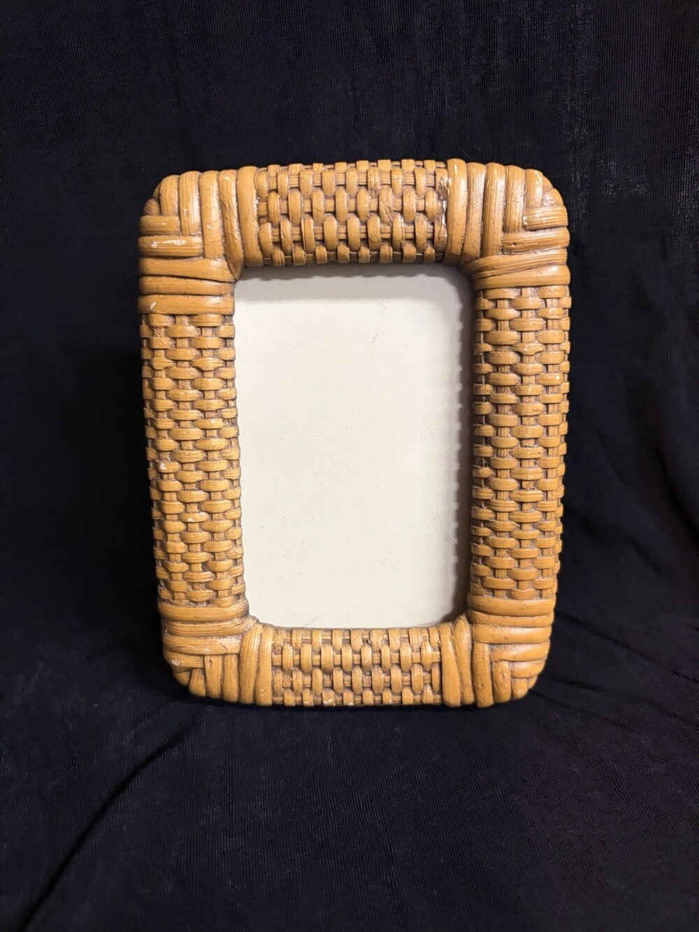 Vintage 1970s Chunky Woven Rattan Mini Frame – Boho Decor (Fits 2.75" x 4.25")